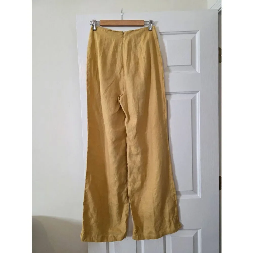 Reformation Yellow Linen High Waisted Wide-Leg Pants 6